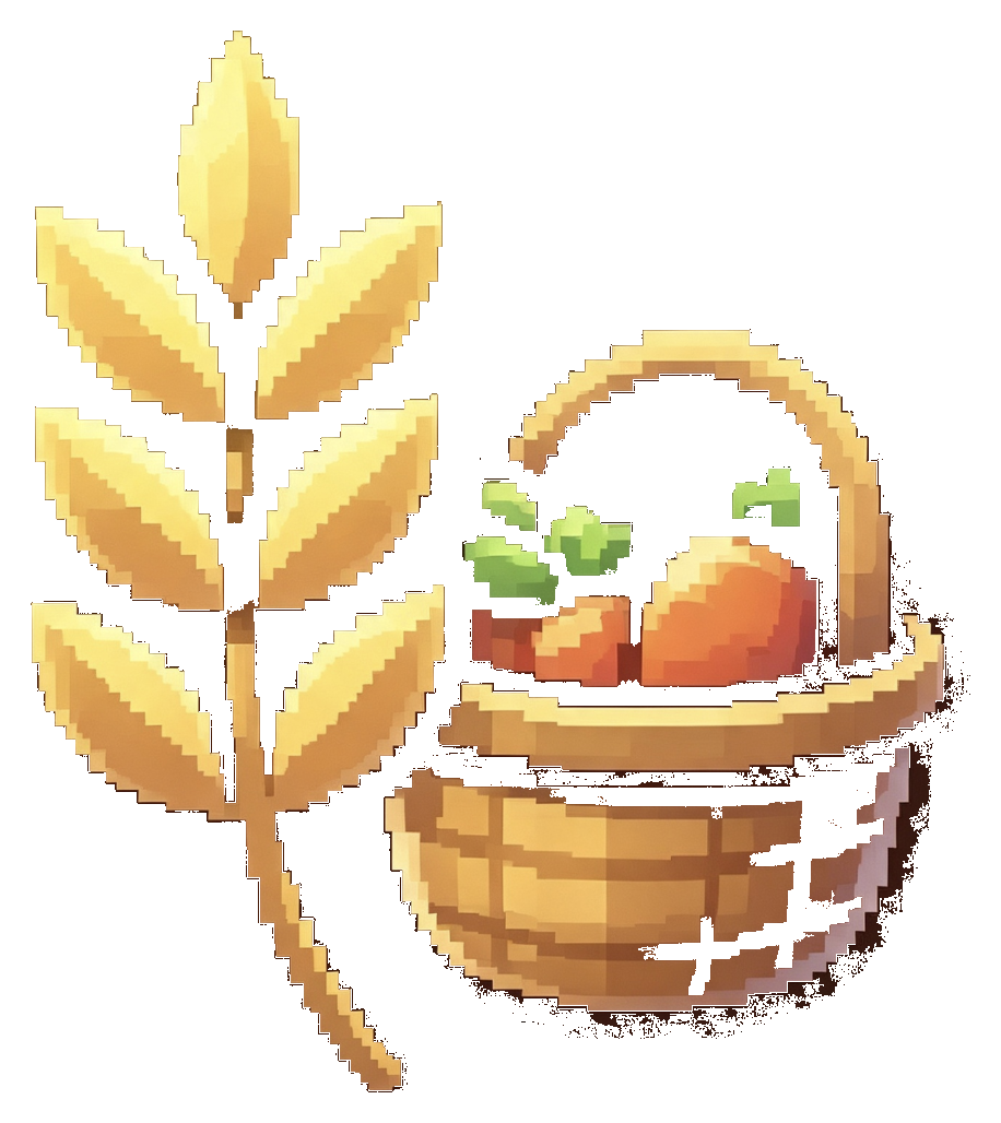 Wheat stalk and harvest basket